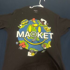 Arket Kids Black Tee with Blue and Yellow Smiley Globe Graphic
